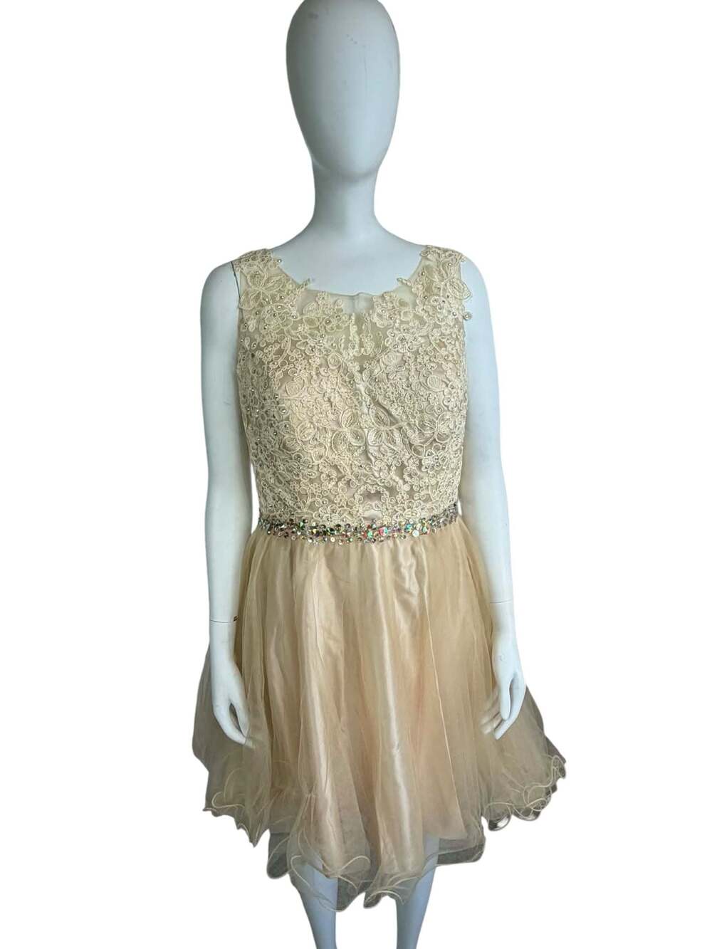 Elizabeth K GS2375 Lace Illusion Top A-line Tulle Short Dress